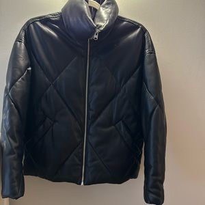 Abercrombie & Fitch. Black oversized Vegan Leather puffer jacket.
